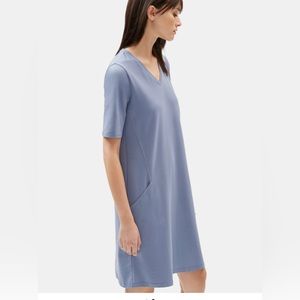 Eileen Fisher Blue Organic Cotton Stretch V-Neck Dress Petite Small